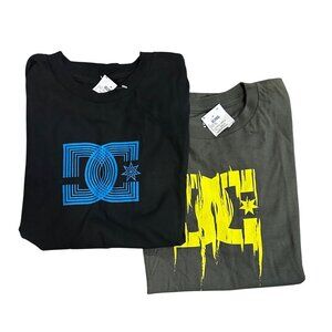 Set of 2 DC Boys XL Graphic T-Shirt With Logo Design Crew Neck Short Sleeve NWT